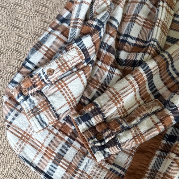 Cotton American Eagle Outfitters Hooded Plaid Shirt Jacket - Brown/White - Picture 6 of 6